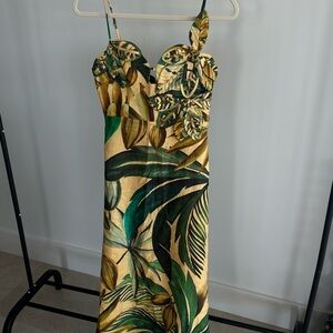 FARM Rio Green Sheath Midi Dress Spaghetti Strap